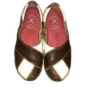 TWISTED X SLIP ONS LEATHER SHOES SZ 6 M PATCHWORK TAN BROWN WHITE WOMENS